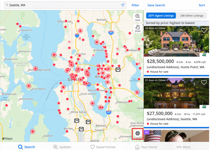 Zillow Map Full Screen How Do I Change The Map Style? (Ipad) – Zillow Help Center